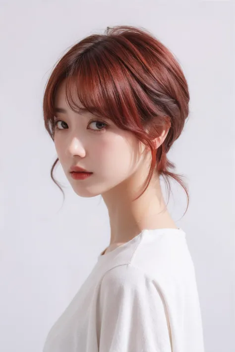 1girl,moyou,face,Undercut Fade,red hair,white background,