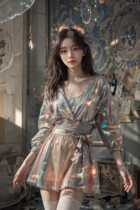 realistic, photorealistic, best quality, masterpiece, ultra high res, finely detailed, quality, realistic lighting, detailed skin, intricate details, raw photo, absurdres, highres, ultra detailed, BREAK, 1girl, solo, looking at viewer, 16 years old, poster, portrait, close up, key visual, beautifu and aesthetic face, detailed background, detailed face, (detailed light, beautiful detailed glow, beautiful detailed ice, beautiful detailed water, beautiful detailed water wave, pink long hair, floating palaces, messy floating hair, colored inner hair, Starry sky adorns hair, lots of big colorful Bubble, bubbles around, bubble world, bubbles background, bubble galaxy, pearl, Galaxy, pink backpack, pink hairclip, pink heart, pink thighhighs, pink shoes, pink hair_ornament, pink_eyes, pink_bag, pink long_sleeves, pink hair, pink theme, short pink hair, holographic, reflecting light, glistening, shining, psychedelic style, dancer, neon colors, spotlight, pink transparent holographic clothing, night, black night, colorful, clean facial features, upper body, an extremely delicate and beautiful, cute & girly, beautiful detailed eyes, stars in the eyes:1.5), (nice hands, hand of Guido Daniele, sexy, slim, large breasts, skinny, slim_legs, long legs, narrow waist, model pose:1.3), (smile, blush, Pink lips, Glowing Eyes, perfect face, detailed pupils, Makeup:1.1), (eye focus,  face focus, character focus, close-up face:1.3), (dynamic pose, dynamic angle, dutch angle,  cowboy shot:1.4), (reflection, refraction, Rembrandt lighting, diffuse lighting, radiosity, photon mapping, subsurface scattering, atmospheric lighting, dynamic lighting, Multi-exposure HDR capture, Screen Space Global Illumination, Ray Tracing, Lumen Reflections, Tone Mapping, volumetric lighting, Circular polarizer, broad lighting, dramatic lighting, moody lighting:1.4), (explosive light and shadow, lens flare, light particle, lens glare, light particles, Luminescent Particles, floating particles, particles:1.3), (depth of field, blurry foreground, sharp focus, perspective, aerial perspective:1.4), (colorful refraction, iridescent colors, Iridescence:1.2), (dark studio, rim lighting, two tone lighting, dimly lit, low key, rim light), (watercolor style, soft blending, dreamy washes, delicate textures, brilliant colors, action painting, gestural marks, dynamic brushwork, expressive motion, spontaneous technique, abstract expressionism, energetic compositions, action pose, vibrant glow, dynamic colors, reflective surfaces, girly style, delicate accessories, Overdetailed art, Water color painting, ornaments detailed:1.1), (atmosphere, Cosy, Peaceful, Hopeful:1.2), (Glowing ambiance, enchanting radiance, luminous lighting, ethereal atmosphere, mesmerizing glow, evocative hues, captivating coloration, enchanting aura, melanchonic soft light:1.4), official art, beautiful and aesthetic, beautiful, (zentangle, mandala, tangle, entangle), (ecstasy of flower:1.2), the most beautiful form of chaos, elegant, a brutalist designed, vivid colours, romanticism, atmospheric, warm tone, soft light, (fractal art), BREAK, film grain, film, delicate, Ultrarealistic, drawing, Detailed illustration, extremely detailed CG Unity 8k wallpaper, cinematic, dramatic, PBR Texturing, huge filesize, 8k uhd, octane render, unreal engine 5, BREAK, <lora:epiNoiseoffset_v3:1>, <lora:add_detail:0.5>, <lora:more_details:0.5>, <lora:GoodHands-beta2:1>, <lora:holov7:0.8>,  <lora:idc128dim-epoch-000007:0.85>