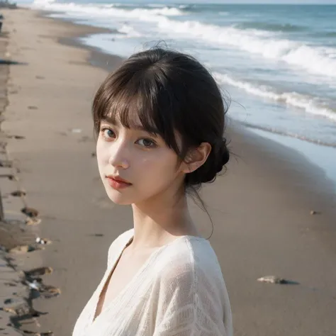 1girl,moyou,seaside,sand,upper body,