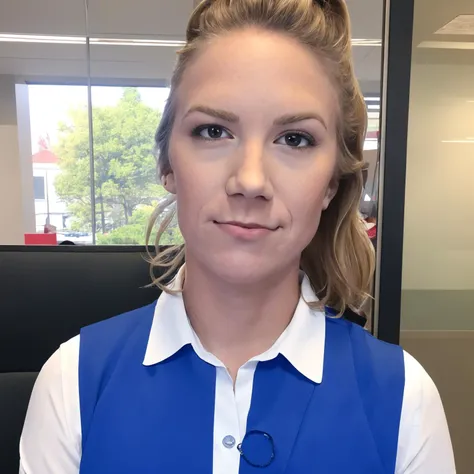 <lora:CourtneyMiller:1>, masterpiece, best quality, 1girl, ((Courtney Miller)), collared shirt, vest, face focus, in office, public
