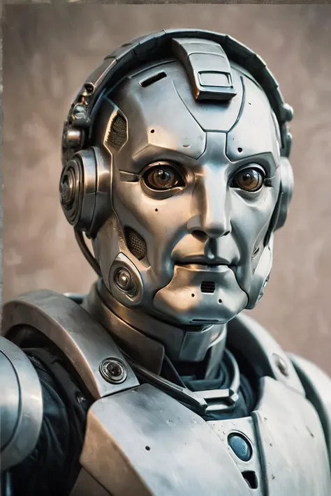 portrait,close up of a Basic Israeli Male Cyberman, JoJo pose, Hazy conditions, soft focus, Lustful, Dreamcore, <lora:Pavel_Sokov:0.8> pavel, sokov