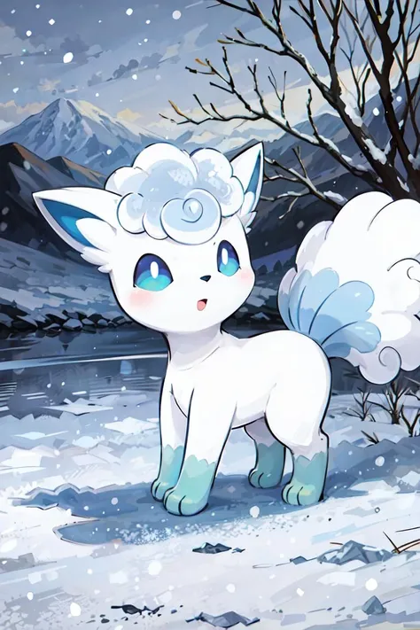 masterpiece,best_quality
alolan_vulpix, pokemon (creature),
<lora:AlolanVuipix_v1:0.7>,ALOLA_VULPIX,
forest,mountain, lake, snow, snowflakes, snowing