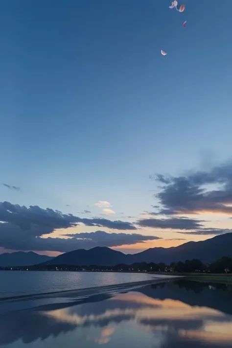 ltra-detailed,highly detailed,best quality,masterpiece,illustration,realistic,
mirror of the sky, reflection, different reflection, 
flower, sky, cloud, dusk, outdoors, water, blue sky, profile, wind,petals, falling petals, sunset, 
 <lora:mirror of the sky_v1_03:0.7>