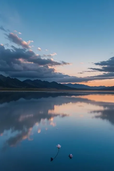 ltra-detailed,highly detailed,best quality,masterpiece,illustration,realistic,
mirror of the sky, reflection, different reflection, 
flower, sky, cloud, dusk, outdoors, water, blue sky, profile, wind,petals, falling petals, sunset, 
 <lora:mirror of the sky_v1_03:0.7>