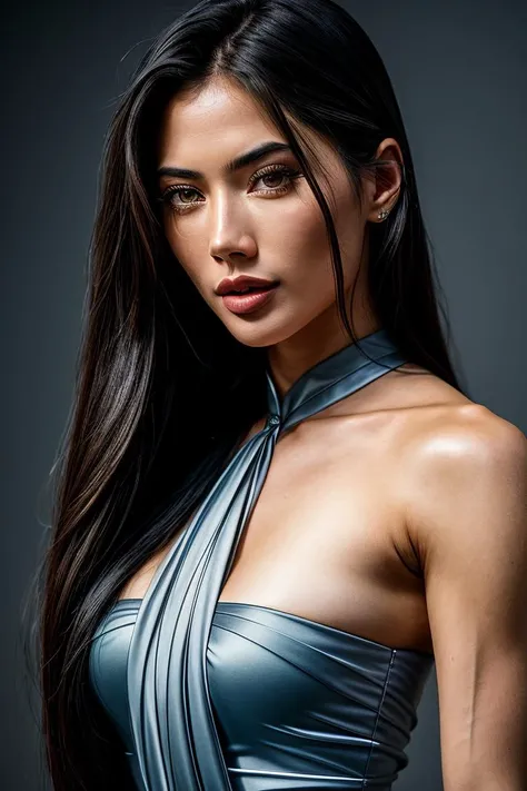 photo of beautiful (gmazze0-135:0.99), a woman with perfect hair, wearing Lavender (shoulder sash:1.1), (plain blue background:1.1), modelshoot style, (extremely detailed CG unity 8k wallpaper), professional majestic photography, (Leica M6 Camera), 24mm, exposure blend, hdr, faded, extremely intricate, High (Detail:1.1), Sharp focus, dramatic, soft cinematic light, (looking at viewer), (detailed pupils), 4k textures, elegant, ((((cinematic look)))), soothing tones, insane details, hyperdetailed, low contrast