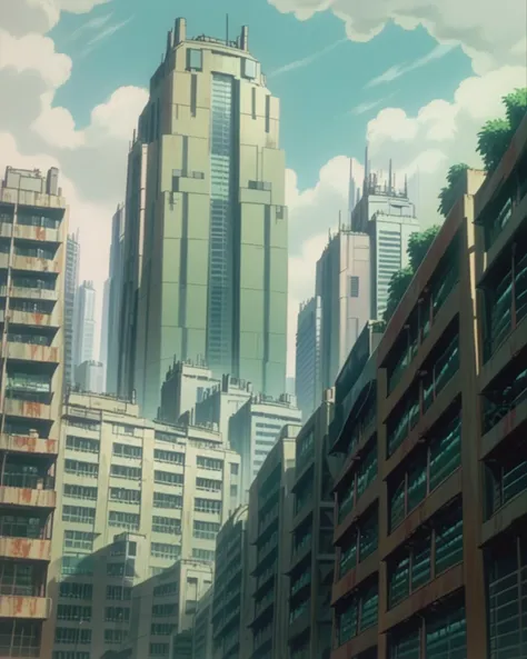 score_9, score_8_up, score_7_up, zPDXL,retro artstyle, <lora:Ghost_In_The_Shell_style:1>ghostintheshellstyle, retro anime, no humans, building, scenery, cityscape, city, skyscraper, sky, outdoors, window