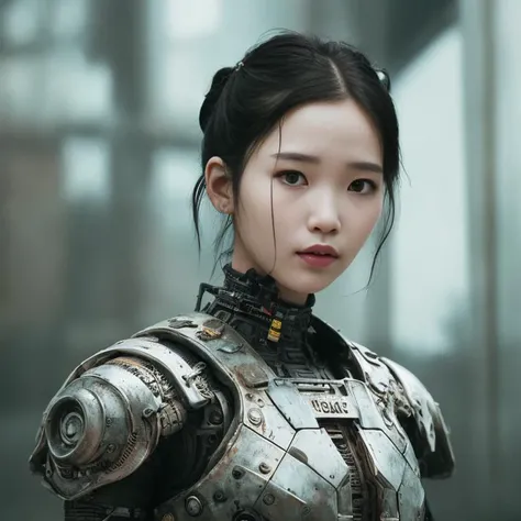 (analog render:0.8), medium action shot photo of a rugged korean iuljeV4-1450-1950 sci-fi cyborg, 3d, (glass:1.7), diffuse lighting, fantasy, intricate, elegant, highly detailed, lifelike, photorealistic, (fighting:1.4), (bloody and dirty face:1.8), (transparent armor:1.4) and intricate details, invasion war in streets, with messy long hair and a dirty skinned shells armor with delicate engineerings, deciduous, fierce look, highly detailed, epic volumetric lighting, (skin pores:0.9),lens flare, atmosphere, glow, detailed, intricate, full of colour, cinematic lighting, trending on artstation, 4k, hyperrealistic, focused, extreme details, unreal engine 5, cinematic, masterpiece
