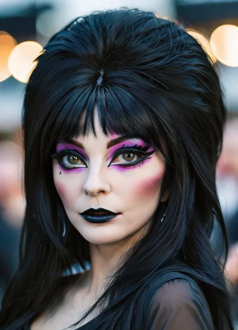 3lv1r4 , vibrant and realistic photo of a woman in a black dress with black hair and heavy makeup, professional face portrait, shallow depth of field, bokeh, ultra-detailed,
<lora:3lv1r4SDXLv2:0.8>
