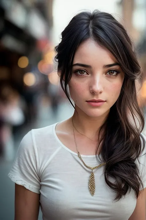 beautiful woman (J3ss1c4R3yn0lds:.99), perfect hair, jewelry, ((portrait)), (closeup:1.2), ((from the waist up)), ((( A vibrant urban food and culture tour, guiding participants through diverse culinary experiences and cultural landmarks :1.2 ))), natural skin texture, (( Twill pants and knotted tee :1.2)), 24mm, 4k textures, soft cinematic light, adobe lightroom, photolab, hdr, intricate, elegant, highly detailed, sharp focus, ((((cinematic look)))), soothing tones, insane details, intricate details, hyperdetailed, low contrast, soft cinematic light, exposure blend, hdr, faded, now, ("I've got a bad feeling about this.":1.1)