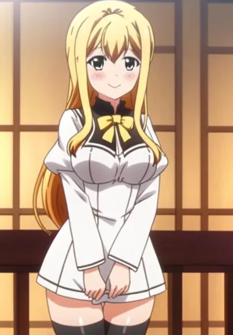 <lora:arisugawa_reiko:0.8>, arisugawa_reiko, 1girl, solo, blush, smile, standing, thighhighs, dress, standing, school uniform,