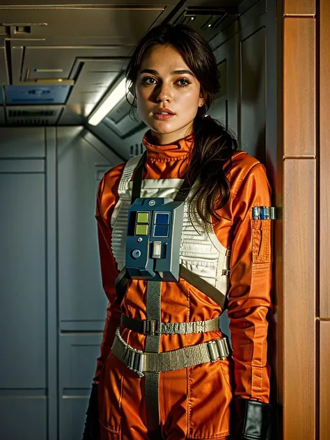 (head and shoulders closeup1.4) of keirkni a beautiful woman in a rebel pilot suit, in the rebel base corridor, thinking. <lora:RPSV3:0.8>