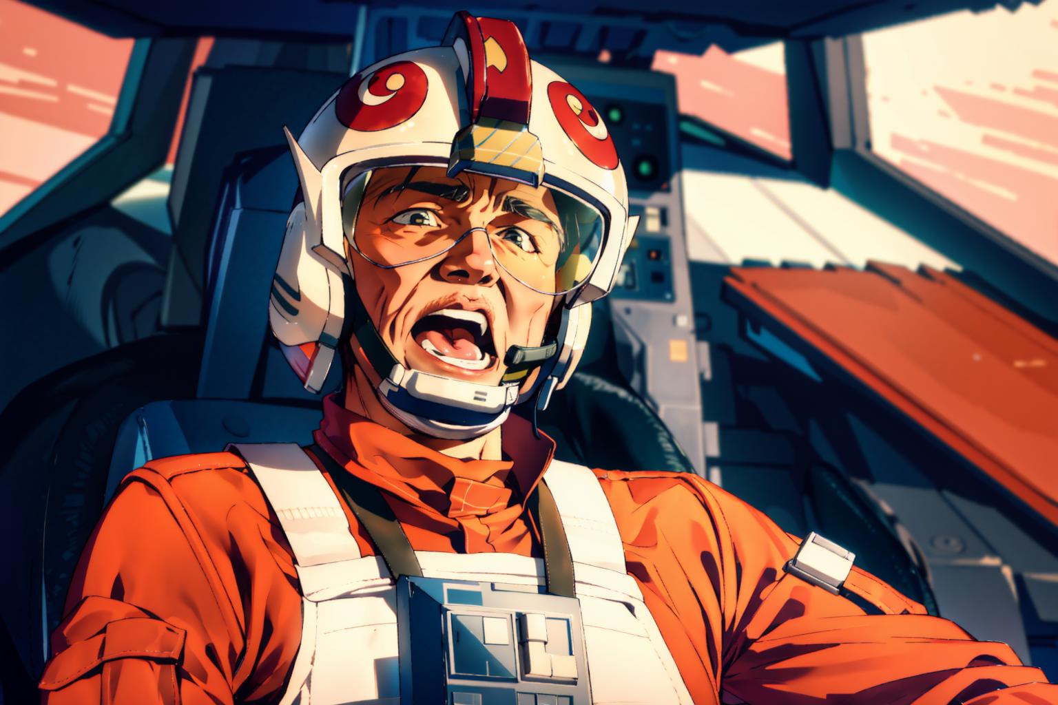 A close up of a person in a star wars helmet in a vehicle - SeaArt AI