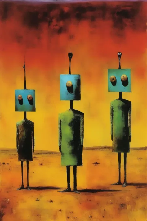<lora:Sidney Nolan Style:1>Sidney Nolan Style - Anthropromorphic
