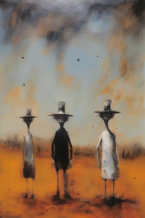 <lora:Sidney Nolan Style:1>Sidney Nolan Style - an oil painting in the art style of Arthur Boyd