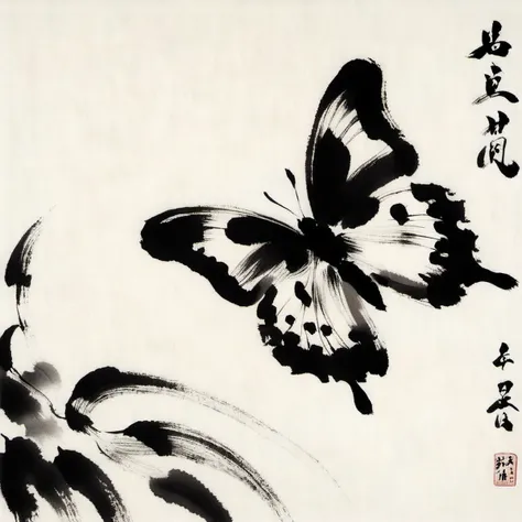 sumi-e butterfly <lora:[XL]Sumi-e:1>