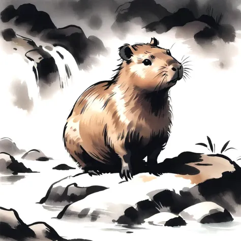 sumi-e  content capybara <lora:[XL]Sumi-e:1>