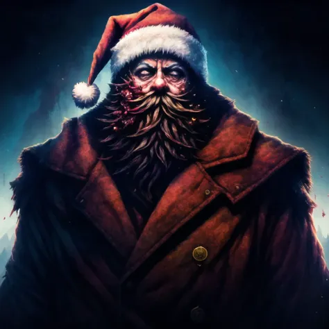 santa claus is wearing a white coat and a red hat, diablo concept art, angry face, zombie, my computer icon, art style of john collier, muscular and terrifying, puá¹£karacÅ«á¸a, horror image, herobrine, bitter, its hour come around at last, an ai generated image, angry complexion