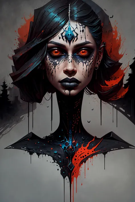 1girl, beautiful face, smooth, very long legs, very long arms, dark skin, bright blue tattoos, ragged clothes, digital art, upper body,
forest, trees, dark night, dark fantasy, scary, magic, illustration, epic, fantasy, intricate, hyper detailed, artstation, concept art, smooth, vibrant, dark colors, matte painting