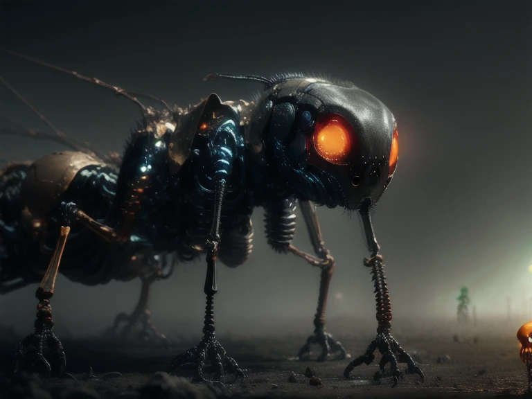 a colony of ants building a text message,error 404, group of robotic ants, expressive, facial expression, emotion,artstation,
[detailed background], robotic landscape background, machine world theme, construction site, (ant design, organic design, insect body, compound eyes, mandibles, sting, antennae, 6 legs:1.1), 8k hd, light beams, scanner lights, green tint, perfect focus, photo, front view, (detailed pixar), real life, animated movie, bokeh, (art by simon stalenhag:0.5, art by hr giger:1.3), <lora:add_detail:0.75>