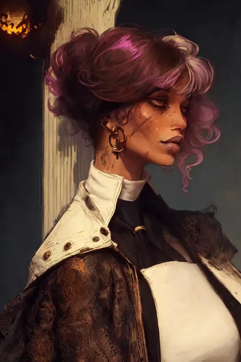 mandatory, Medium Shot in fashion editorial style of ((1woman of 30yo (Caramella Sackville:1.3))) from Antartide with pink hair, that weares (upper body clothing, Henley Neck, Mesh, Banded,, Programmable Smart Nanomaterials, Short Sleeves, Asymmetrical Hemline, Empire Waist, Belt Loops,,Keyhole Back,,patch,,Two-Piece Set, Tie Closure, ) and (lower body clothing, Lycra, Radial Pattern,, Tunic Length, Empire Waist, Slit Details,,Keyhole Back,,Cargo Pockets, ), on a (catwalk) during the ((fashion week)), atmosphere of horror and nightmare