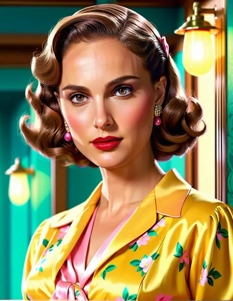 anime artwork Cinematic upper body portrait of Natalie Portman dressed as a woman ((dressed as a woman from the 1950s, dressed in 1950s style outfit, 1950s style house, 1950s style hairstyle))photorealistic image, 8k, artwork by greg rutkowski, DSLR photography,  <lora:Portman_Realvis-000005:0.72> . anime style, key visual, vibrant, studio anime, highly detailed