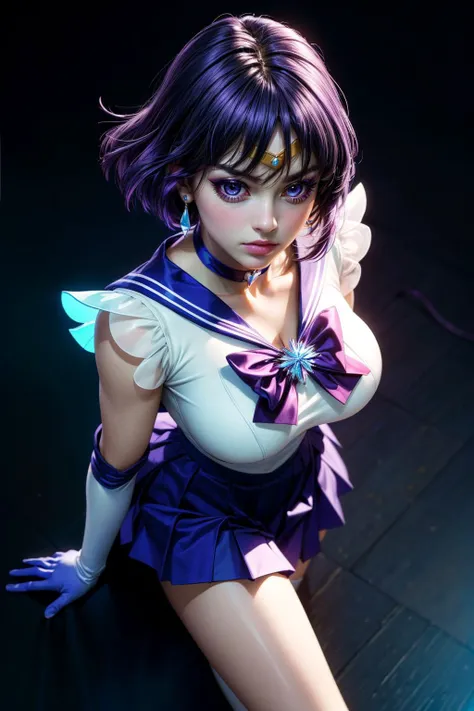 (ultra realistic,32k, masterpiece:1.2),(high detailed skin:1.1),( high quality:1.1),
<lora:sailormoon_sailorsaturn:0.8>sailor saturn,furrowed brow,purple hair, tiara, sailor senshi uniform, purple sailor collar, pleated skirt, elbow gloves, jewelry, brooch, choker, blank background blurry background,, huge breast,large breast,(looking at viewer, lying, from above:1.1), <lora:add_detail:0.77>,
(neon pastel light:1.1),