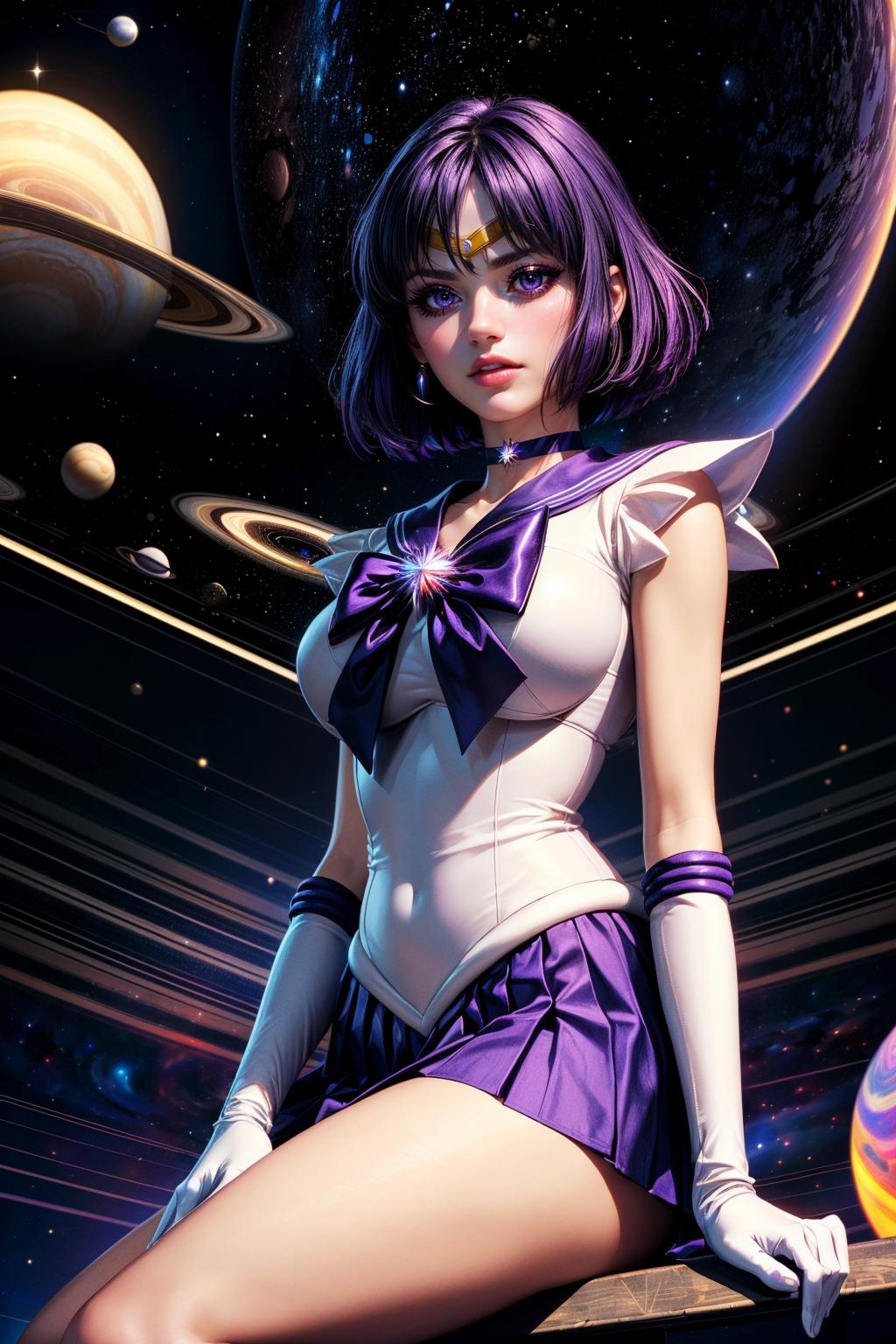 Anime girl in a sailor suit posing in front of a planet - SeaArt AI