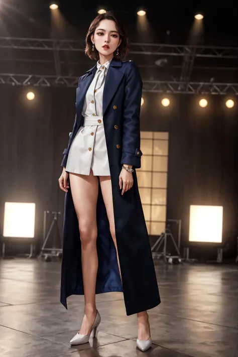 highres,absurdres,masterpiece,best quality,original,extremely detailed CG,extremely detailed wallpaper,perfect lighting,jitome,lips,makeup,standing on the stage,blurry background,
<lora:coat_20231218013635:0.6>,coat,