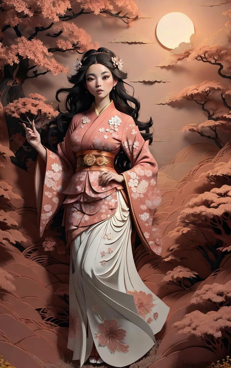 (masterpiece, best quality:1.4), insaneres, absurdres, solo, looking at viewer,BREAK
LoConARTSTYLE_Paper_Kirigami_ownwaifu, art_nouveau, kirigami, fine art,
1girl, solo, flower, tree, long hair, black hair, hair ornament, dress, cherry blossoms, long sleeves, japanese clothes, chinese clothes, full body, wide sleeves, (moon), cloud, waterfall, east asian architecture,
<lora:LoConARTSTYLE_Paper_Kirigami_ownwaifu:0.85>
,