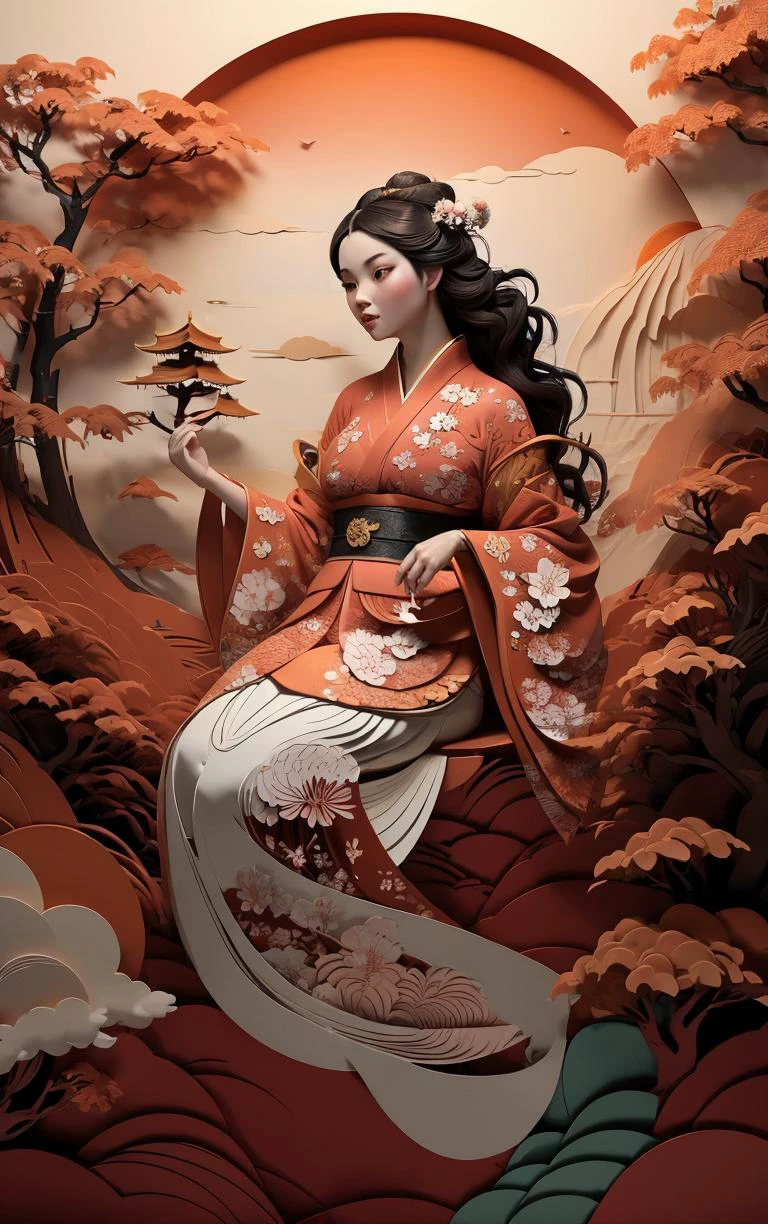 (masterpiece, best quality:1.4), insaneres, absurdres, solo, looking at viewer,BREAK
LoConARTSTYLE_Paper_Kirigami_ownwaifu, art_nouveau, kirigami, fine art,
1girl, solo, flower, tree, long hair, black hair, hair ornament, dress, cherry blossoms, long sleeves, japanese clothes, chinese clothes, full body, wide sleeves, (moon), cloud, waterfall, east asian architecture,
<lora:LoConARTSTYLE_Paper_Kirigami_ownwaifu:1>
,