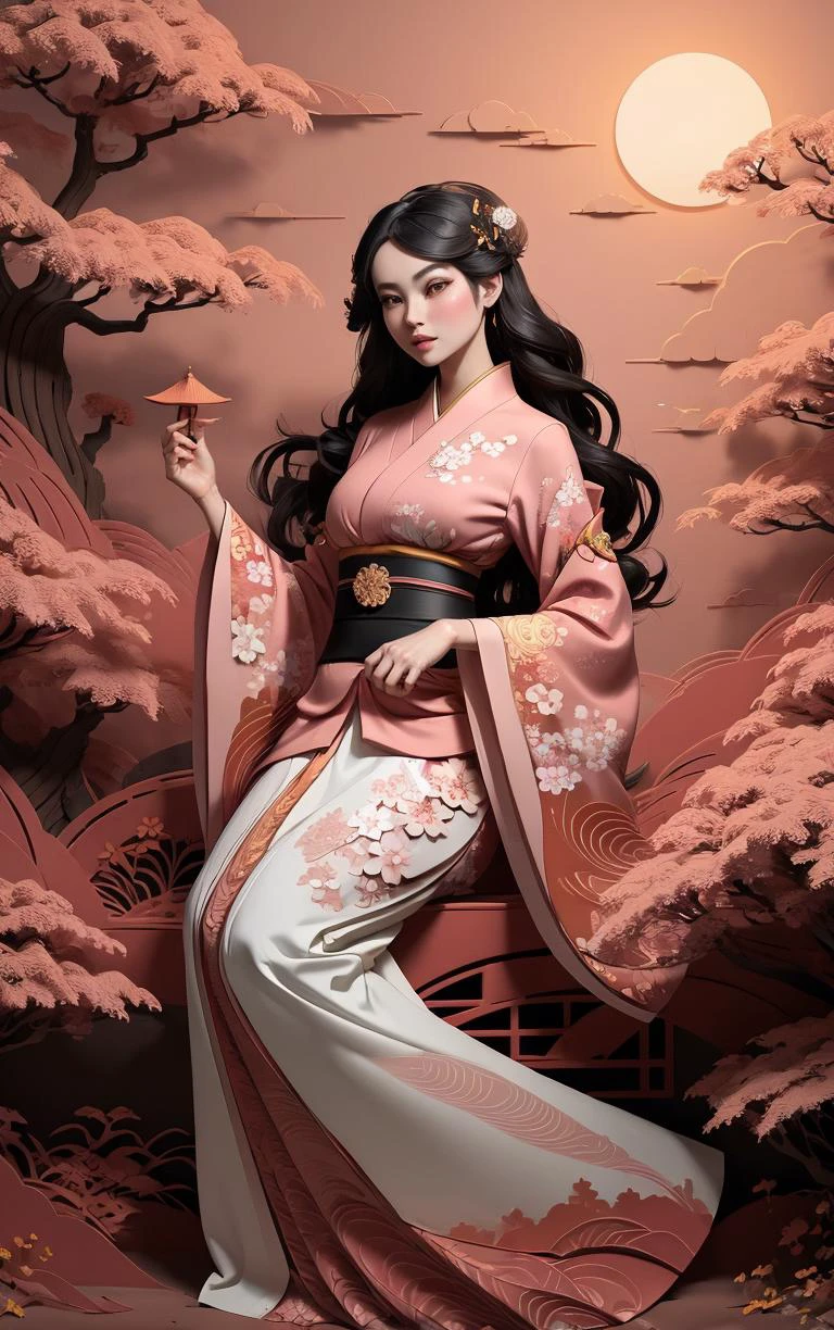 (masterpiece, best quality:1.4), insaneres, absurdres, solo, looking at viewer,BREAK
LoConARTSTYLE_Paper_Kirigami_ownwaifu, art_nouveau, kirigami, fine art,
1girl, solo, flower, tree, long hair, black hair, hair ornament, dress, cherry blossoms, long sleeves, japanese clothes, chinese clothes, full body, wide sleeves, (moon), cloud, waterfall, east asian architecture,
<lora:LoConARTSTYLE_Paper_Kirigami_ownwaifu:0.65>
,