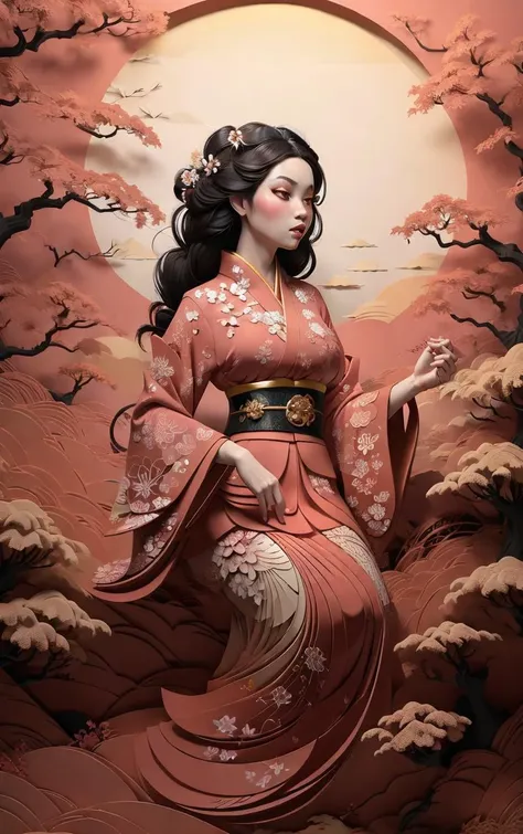 (masterpiece, best quality:1.4), insaneres, absurdres, solo, looking at viewer,BREAK
LoConARTSTYLE_Paper_Kirigami_ownwaifu, art_nouveau, kirigami, fine art,
1girl, solo, flower, tree, long hair, black hair, hair ornament, dress, cherry blossoms, long sleeves, japanese clothes, chinese clothes, full body, wide sleeves, (moon), cloud, waterfall, east asian architecture,
<lora:LoConARTSTYLE_Paper_Kirigami_ownwaifu:0.9>
,