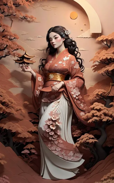 (masterpiece, best quality:1.4), insaneres, absurdres, solo, looking at viewer,BREAK
LoConARTSTYLE_Paper_Kirigami_ownwaifu, art_nouveau, kirigami, fine art,
1girl, solo, flower, tree, long hair, black hair, hair ornament, dress, cherry blossoms, long sleeves, japanese clothes, chinese clothes, full body, wide sleeves, (moon), cloud, waterfall, east asian architecture,
<lora:LoConARTSTYLE_Paper_Kirigami_ownwaifu:0.95>
,