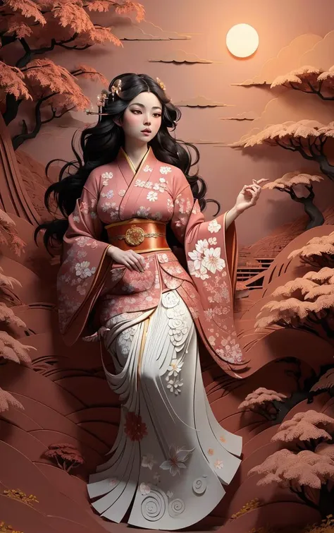 (masterpiece, best quality:1.4), insaneres, absurdres, solo, looking at viewer,BREAK
LoConARTSTYLE_Paper_Kirigami_ownwaifu, art_nouveau, kirigami, fine art,
1girl, solo, flower, tree, long hair, black hair, hair ornament, dress, cherry blossoms, long sleeves, japanese clothes, chinese clothes, full body, wide sleeves, (moon), cloud, waterfall, east asian architecture,
<lora:LoConARTSTYLE_Paper_Kirigami_ownwaifu:0.85>
,