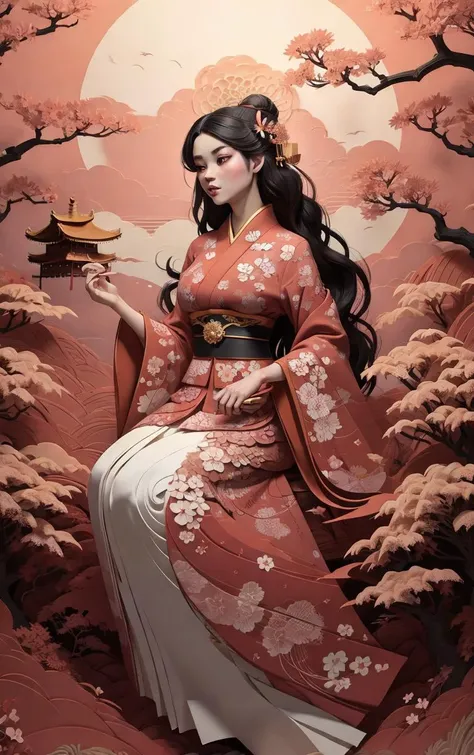 (masterpiece, best quality:1.4), insaneres, absurdres, solo, looking at viewer,BREAK
LoConARTSTYLE_Paper_Kirigami_ownwaifu, art_nouveau, kirigami, fine art,
1girl, solo, flower, tree, long hair, black hair, hair ornament, dress, cherry blossoms, long sleeves, japanese clothes, chinese clothes, full body, wide sleeves, (moon), cloud, waterfall, east asian architecture,
<lora:LoConARTSTYLE_Paper_Kirigami_ownwaifu:0.75>
,