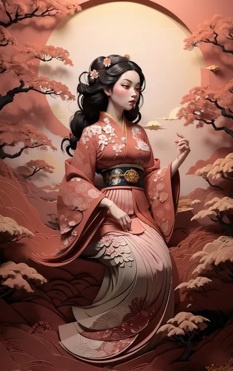 (masterpiece, best quality:1.4), insaneres, absurdres, solo, looking at viewer,BREAK
LoConARTSTYLE_Paper_Kirigami_ownwaifu, art_nouveau, kirigami, fine art,
1girl, solo, flower, tree, long hair, black hair, hair ornament, dress, cherry blossoms, long sleeves, japanese clothes, chinese clothes, full body, wide sleeves, (moon), cloud, waterfall, east asian architecture,
<lora:LoConARTSTYLE_Paper_Kirigami_ownwaifu:0.9>
,