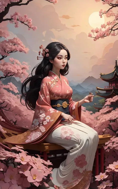 (masterpiece, best quality:1.4), insaneres, absurdres, solo, looking at viewer,BREAK
LoConARTSTYLE_Paper_Kirigami_ownwaifu, art_nouveau, kirigami, fine art,
1girl, solo, flower, tree, long hair, black hair, hair ornament, dress, cherry blossoms, long sleeves, japanese clothes, chinese clothes, full body, wide sleeves, (moon), cloud, waterfall, east asian architecture,
<lora:LoConARTSTYLE_Paper_Kirigami_ownwaifu:0.6>,
