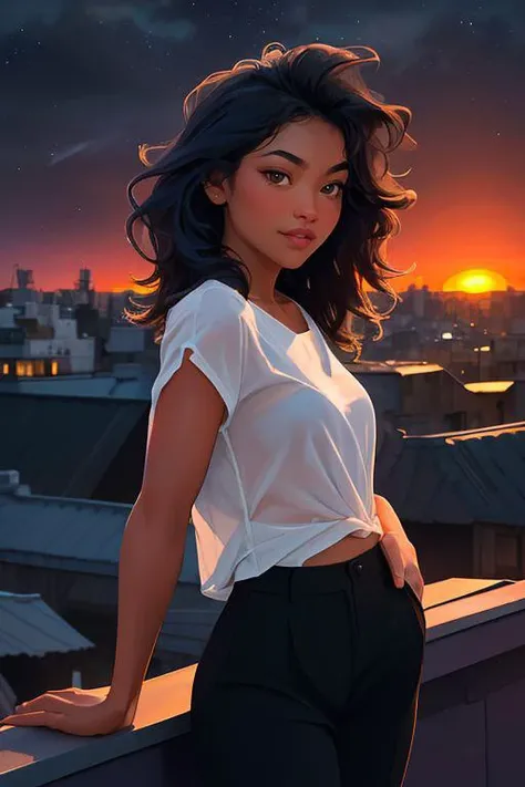 DEN_erzabelx_OF,
((cityscape:1.2) scene posing on the (rooftops:1.2) at (sunset:1.2) wearing clothes, wearing trousers and a top, (plain top:1.2), (top:1.2), (trousers:1.2), (cityscape:1.2), (night time sunset sky:1.3), (dark:1.1), (evening:1.2), vibrant sky colours:1.2),
bokeh, f1.4, 40mm, photorealistic, raw, 8k, textured skin, skin pores, intricate details <lora:epi_noiseoffset2:1>, epiCRealism <lora:ClothingAdjuster3:-1>