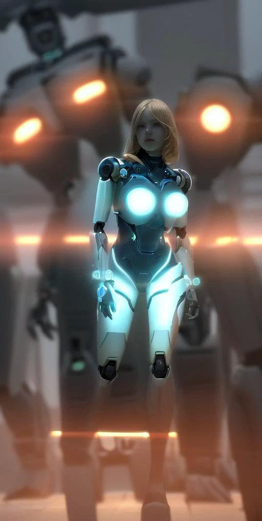 (a beautiful girl) , a few robots in the background, (best quality, masterpiece:1.2), (photorealistic:1.2),(cinematic composition), ultra high res, side light,
