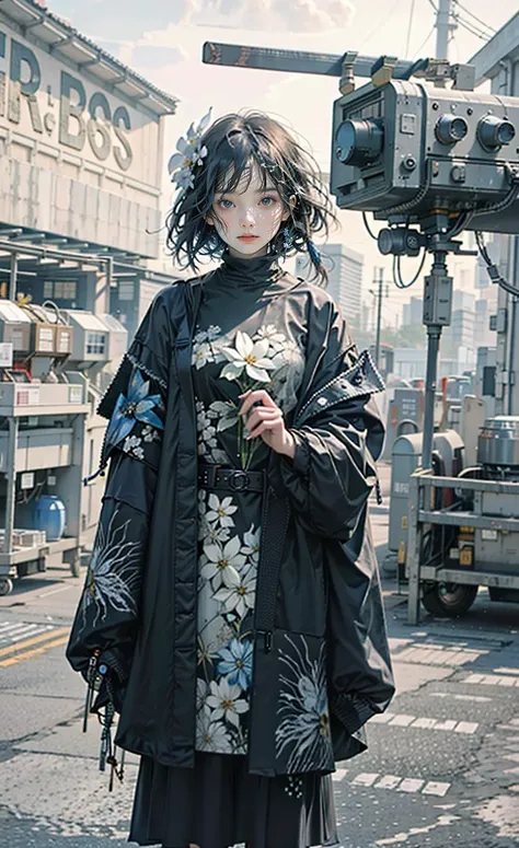 (masterpiece,top quality,best quality,official art,beautiful and aesthetic:1.2),
emotional depth,weighed down with sorrow,silence,falling leaves,dynamic,wide sleeves, grey sky, black robe, closed mouth, cloudy sky, long sleeves, robe,Poetic lens,obscure light and shadow,full body,
1girl, waist up, Bluestar-Amsonia hubristic,blue flower,double exposure, fussion of fluid abstract art,surrounded by flower,
<lora:mix4:0.4:FC>Rackflower,<lora:Rackflowerv2:1>, <lora:FilmVelvia2:0.5>