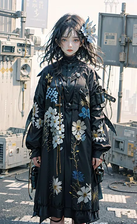 (masterpiece,top quality,best quality,official art,beautiful and aesthetic:1.2),
emotional depth,weighed down with sorrow,silence,falling leaves,dynamic,wide sleeves, grey sky, black robe, closed mouth, cloudy sky, long sleeves, robe,Poetic lens,obscure light and shadow,full body,
1girl, waist up, Bluestar-Amsonia hubristic,blue flower,double exposure, fussion of fluid abstract art,surrounded by flower,
<lora:mix4:0.4:FC>Rackflower,<lora:Rackflowerv2:1>, <lora:FilmVelvia2:0.5>