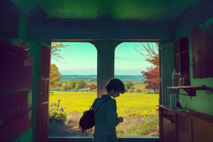 A melancholic autumn scene in a vast flower field,a gentle breeze rustling through the dry grass,fallen leaves scattered among the flowers, a bittersweet atmosphere, a moment of quiet contemplation,Soft and warm color palette, delicate brushwork, evocative use of light and shadow, subtle details in the wilting flowers, 8K UHD resolution, <lora:msw_locon:0.4> <lora:whitedew-pynoiseloha:0.4><lora:Ultramarine2-pynoise-loha-16:0.4> <lora:Rackflowerv2:0.4>