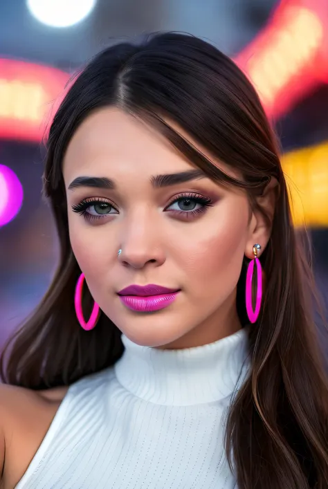 ((Selfie:1.4)), best quality (raw:1.1) photo of (AmyJ4ck50n02:0.99), ((club makeup:1.2)), a woman as a model, modelshoot style, (extremely detailed 8k wallpaper), photo of the most beautiful photograph in the world, Intricate, High Detail, Sharp focus, dramatic, (at night:1.2), (dimly lit), (neon lights:1.2), (carnival:1.1), (makeup:1.1), ((ferris wheel in background)), ((turtle neck dress:1.2)), (looking at viewer:1.3), (detailed pupils:1.3), (modern outfit:1.2), (closeup), (earrings), <lora:LowRa_2:0.4>, RAW candid cinema, 16mm, color graded portra 400 film, remarkable color, ultra realistic, textured skin, remarkable detailed pupils, realistic dull skin noise, visible skin detail, skin fuzz, dry skin, shot with cinematic camera