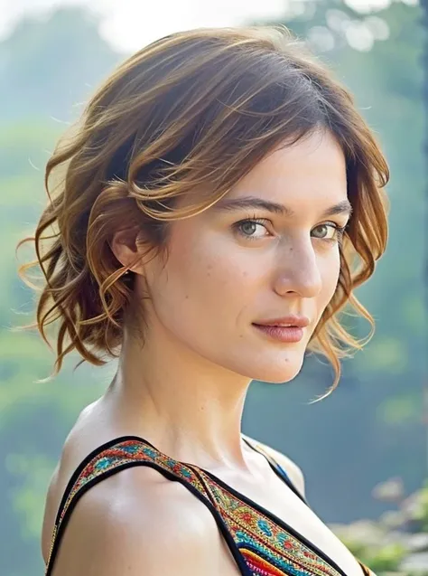 beautiful berna_koralturk, intricate colorful hair with , sunlight, beautiful lighting, vibrant lighting, intricate, highly detailed, elegant, smooth, by Ruan Jia and Artgerm and Anton Fadeev<lora:berna_koralturk-000009:1.0>