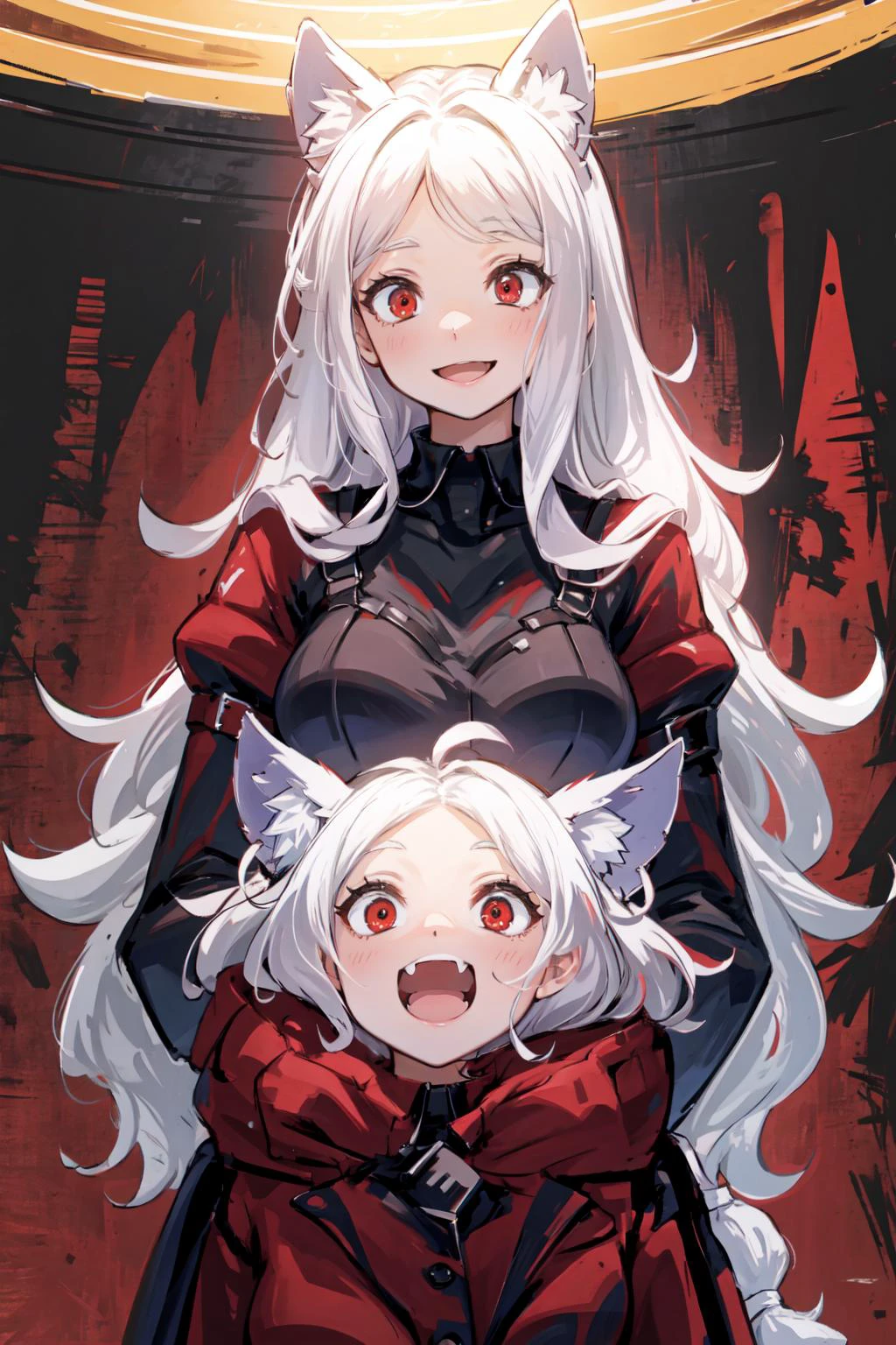 (acrylic sheet :1.3),
good detailed, (glowing background),
best quality, wide-angle Hyperdetailed, masterpiece, 8k, natural lighting, soft lighting, sunlight, HDR (High Dynamic Range), Maximum Clarity And Sharpness, Multi-Layered Textures,
<lora:cerberus:0.8> 3girls,cerberus(helltaker), red eyes, demon girl, white hair, shirt, dog ears, smile, tail, dog girl