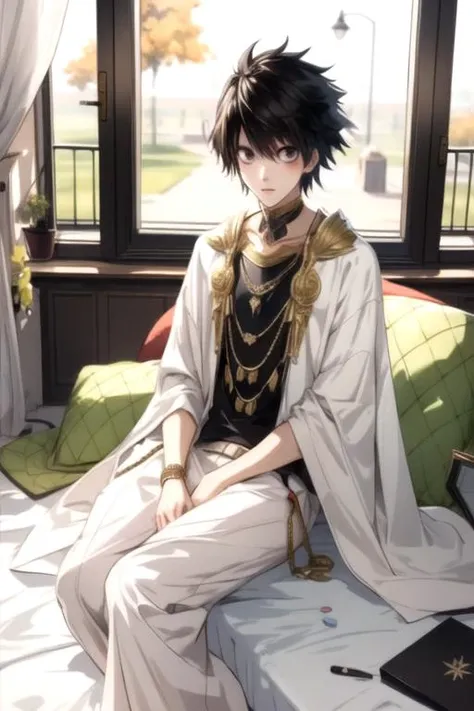 masterpiece, best quality, illustration, 1boy, solo, male focus, looking at viewer, , , (watercolor illustration, soft pastel colors:1.1), , <lora:l_lawliet:0.9>, l_lawliet, , mummy costume, The Isle of Doom,