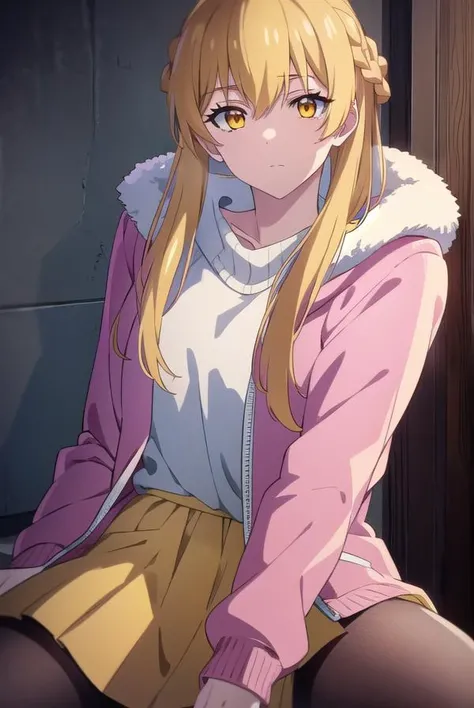sumucheng, <lyco:sumucheng-LYCORIStest:1>, 
su mucheng, long hair, blonde hair, (yellow eyes:1.5), braids, hair braid,
BREAK sweater, jacket, fur trim, fur-trimmed jacket, pink jacket, pantyhose, skirt, white sweater, white skirt,
BREAK looking at viewer,
BREAK outdoors,
BREAK <lora:GoodHands-vanilla:1>, (masterpiece:1.2), best quality, high resolution, unity 8k wallpaper, (illustration:0.8), (beautiful detailed eyes:1.6), extremely detailed face, perfect lighting, extremely detailed CG, (perfect hands, perfect anatomy),