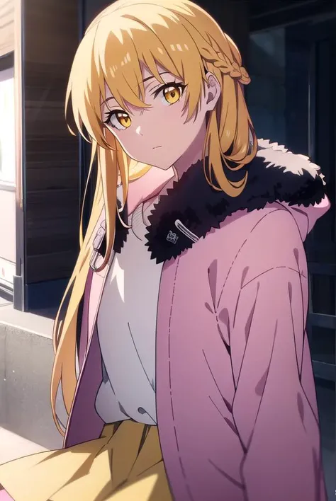 sumucheng, <lyco:sumucheng-LYCORIStest:1>,
su mucheng, long hair, blonde hair, (yellow eyes:1.5), braids, hair braid,
BREAK sweater, jacket, fur trim, fur-trimmed jacket, pink jacket, pantyhose, skirt, white sweater, white skirt,
BREAK looking at viewer,
BREAK outdoors,
BREAK <lora:GoodHands-vanilla:1>, (masterpiece:1.2), best quality, high resolution, unity 8k wallpaper, (illustration:0.8), (beautiful detailed eyes:1.6), extremely detailed face, perfect lighting, extremely detailed CG, (perfect hands, perfect anatomy),