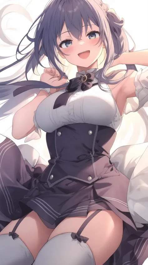 Beautiful girl in maid、whole body、(Highest qualityのイラスト:1.2), (cute女の子:1.1), (1 girl、、Highest qualityのイラスト:1.2), (1 girl、Kind eyes、blue eyes:1.2)、Black Hair、Semi-long hair、Larger breasts、sexy、smile、(Highest quality、Very detailed、cute、Ultra-high resolution)、White background、Simple Background