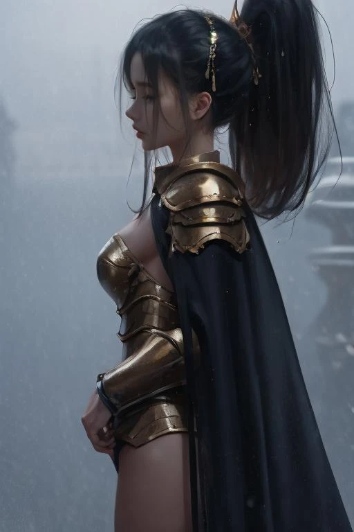 in the style of WLOP, 1girl,solo,hanfu,shoulders armor, heavy armor